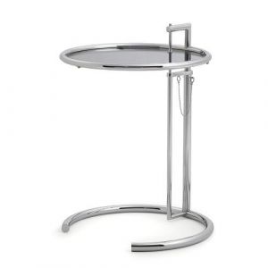 CLASSICON table basse réglable en hauteur E 1027 (Plateau en verre cristal fumé gris - Métal chromée)