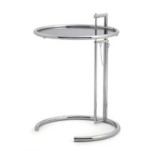 CLASSICON table basse réglable en hauteur E 1027 (Plateau en verre cristal fumé gris - Métal chromée)