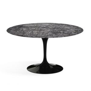 KNOLL table ronde TULIP &Oslash; 137 cm collection Eero Saarinen (Base noire / plateau gris Carnico satin&eacute; - marbre et aluminium)