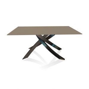 BONTEMPI table avec structure noir poli ARTISTICO 20.13 160x90 cm (Anti-rayures tourterelle opaque - Plateau en verre et structure en acier laqu&eacute; noir poli)