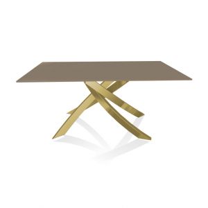 BONTEMPI table avec structure or ARTISTICO 20.13 160x90 cm (Tourterelle brillant - Plateau en verre et structure en acier laqué or)