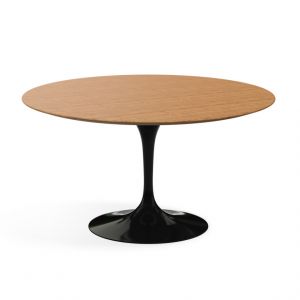 KNOLL table ronde TULIP &Oslash; 137 cm collection Eero Saarinen (Base noire / plateau en teak - Bois et aluminium)