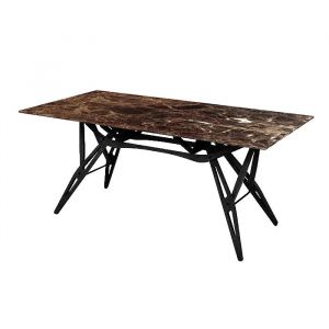 ZANOTTA table avec plateau en marbre Emperador REALE (90x200 cm - Chêne teint noir)