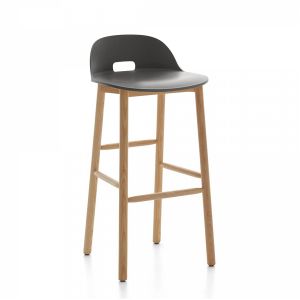 EMECO ALFI BARSTOOL LOW BACK tabouret avec le dossier bas (Gris foncé et frêne clair - Polypropylène et fibre de bois recyclé)