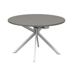 CONNUBIA table extensible à rallonge avec piètement blanc optique mat GIOVE CB/4739-D 120 cm (Plateau et rallonge béton gris - Métal et bois anobli)