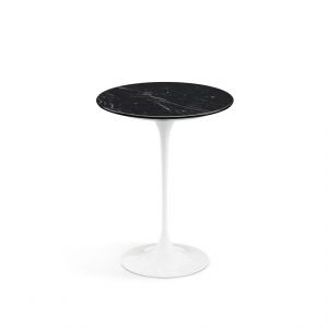 KNOLL table ronde TULIP &Oslash; 41 cm collection Eero Saarinen (Base blanche / plateau Noir Marquin satin&eacute; - marbre et aluminium)