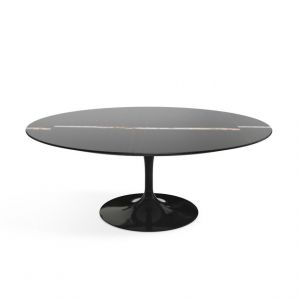 KNOLL table basse ovale TULIP collection Eero Saarinen 107x70 cm (Base noire / plateau Sahara Noir - marbre et aluminium)