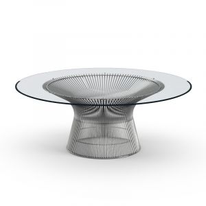 KNOLL table basse ronde PLATNER &Oslash; 107 x H 38,5 cm (Nickel / Transparent - M&eacute;tal / Cristal)