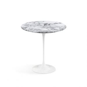KNOLL table ronde TULIP &Oslash; 51 cm collection Eero Saarinen (Base blanche / plateau Arabescato - marbre et aluminium)