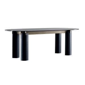 GERVASONI table ovale DAEN 34 (Plateau et pieds Blueberry, cadre en titane - Verre, MDF et acier poli)