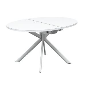 CONNUBIA table extensible à rallonge avec piètement blanc optique mat GIOVE CB/4739-D 140 cm (Plateau extra-clair et extension en stratifié blanc optique opaque - Métal et verre sérigraphié)