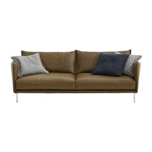 MOROSO canapé GENTRY + 3 coussins 58x52 (Caramel cirè - cuir / acier chromé)