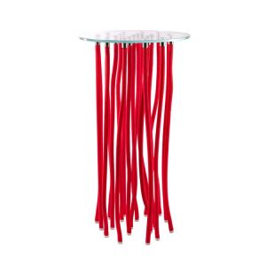 CAPPELLINI console ORG (Corde rouge - Verre tremp&eacute; transparent, pieds en acier et corde en polypropyl&egrave;ne)