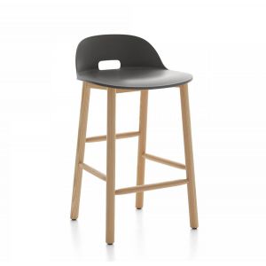 EMECO ALFI COUNTER STOOL LOW BACK tabouret avec le dossier bas (Gris foncé et frêne clair - Polypropylène et fibre de bois recyclé)