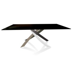 BONTEMPI CASA table avec structure multicolor elegant ARTISTICO 20.01 200x106 cm (Laqué noir brillant - Plateau en verre et structure en acier laqué multicolor elegant)