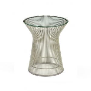 KNOLL table basse ronde PLATNER Ø 40 x H 46 cm (Nickel / Transparent - Métal / Cristal)