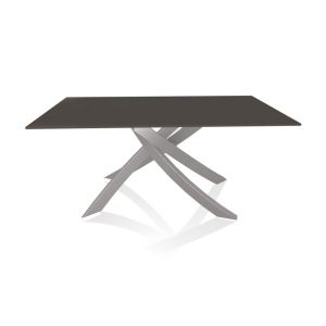 BONTEMPI CASA table avec structure gris clair ARTISTICO 20.13 160x90 cm (Laquè anthracite brillant - Plateau en verre et structure en acier laqué gris clair)