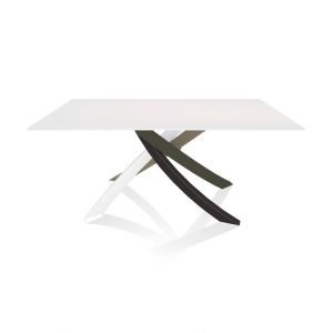 BONTEMPI table avec structure multicolor elegant ARTISTICO 20.13 160x90 cm (Extrawhite brillant - Plateau en verre et structure en acier laqué multicolor elegant)