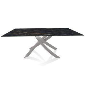 BONTEMPI CASA table avec structure gris clair ARTISTICO 52.45 200x100 cm (Noir Desir brillant - Plateau en SuperMarbre et structure en acier laqué gris clair)