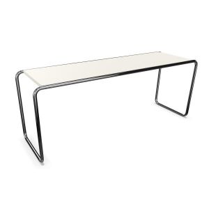 THONET table basse B 10 (Blanc RAL 9010 - Frêne laqué à pores ouverts et acier chromé)