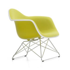 VITRA chaise fauteuil avec rembourrage total Eames Plastic Armchair LAR (Moutarde, coussin jaune/vert tilleul - Polypropylene blanc, acier chromé et tissu Hopsak)