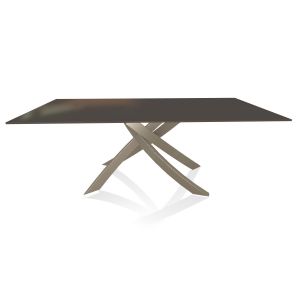 BONTEMPI CASA table avec structure sable ARTISTICO 20.01 200x106 cm (Laquè anthracite brillant - Plateau en verre et structure en acier laqué sable)