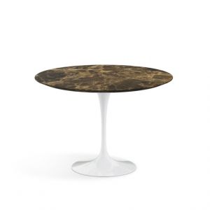 KNOLL table ronde TULIP &Oslash; 107 cm collection Eero Saarinen (Base blanche / plateau Emperador Marron satin&eacute; - marbre et aluminium)