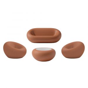 QEEBOO set canap&eacute; + 2 fauteuils + table basse NAMI Terre cuite, poly&eacute;thyl&egrave;ne