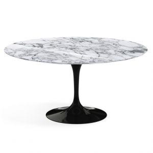 KNOLL table ronde TULIP &Oslash; 152 cm collection Eero Saarinen (Base noire / plateau Arabescato - marbre et aluminium)