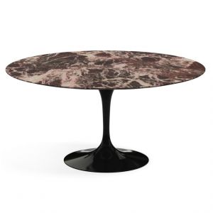 KNOLL table ronde TULIP &Oslash; 152 cm collection Eero Saarinen (Base noire / plateau Rouge Rubis satin&eacute; - marbre et aluminium)