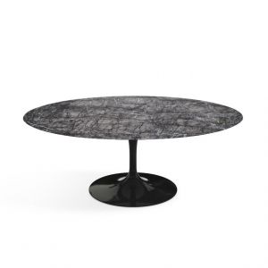 KNOLL table basse ovale TULIP collection Eero Saarinen 107x70 cm (Base noire / plateau gris Carnico satiné - marbre et aluminium)