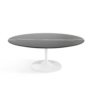KNOLL table basse ovale TULIP collection Eero Saarinen 107x70 cm (Base blanche / Plateau Sahara Noir - marbre et aluminium)
