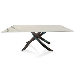 BONTEMPI CASA table avec structure noir poli ARTISTICO 52.45 200x100 cm (Blanc Statuario mat - Plateau en SuperMarbre et structure en acier laqué noir poli)