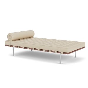 KNOLL sommier BARCELONA DAY BED (Structure chromée / Revêtement Parchment - Acier / cuir Volo)