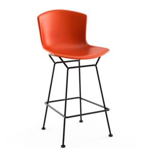 KNOLL tabouret hauteur comptoir BERTOIA Anniversary Edition (Structure noire / Coque orange - Acier verni / Polypropyl&egrave;ne)