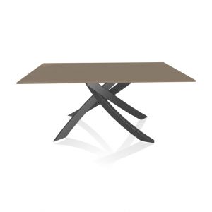 BONTEMPI table avec structure anthracite ARTISTICO 20.13 160x90 cm (Tourterelle brillant - Plateau en verre et structure en acier laqu&eacute; anthracite)