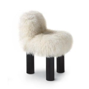 ARFLEX fauteuil haut BOTOLO version fourrure (Naturel - M&eacute;tal laqu&eacute; noir et fourrure)