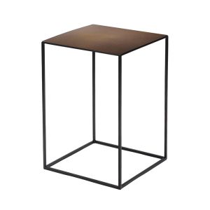 ZEUS table basse carré SLIM IRONY LOW TABLE 31 x 31 cm (H 46 cm plateau rouille gaufré - métal verni noir cuivré sablé)