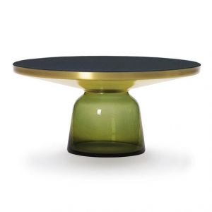 CLASSICON table BELL COFFEE TABLE avec la structure en laiton (Vert olive - Plateau en cristal noir et base en verre souffl&eacute;)