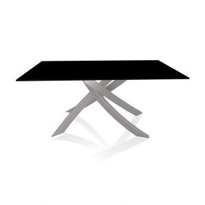 BONTEMPI CASA table avec structure gris clair ARTISTICO 20.13 160x90 cm (Laqué noir brillant - Plateau en verre et structure en acier laqué gris clair)