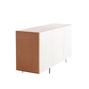 HORM buffet avec 3 portes LEON sur base Mid-Century Modern L 144 cm (H 80 cm, 2 portes ouverture &agrave; gauche et 1 &agrave; droite - Bois blond et portes en h&ecirc;tre blanchi et bois blond)