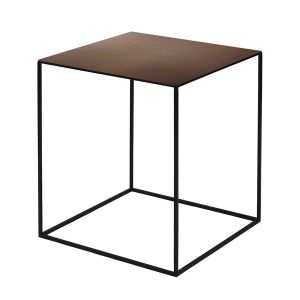 ZEUS table basse carré SLIM IRONY LOW TABLE 41 x 41 cm (H 46 cm plateau rouille gaufré - métal verni noir cuivré sablé)