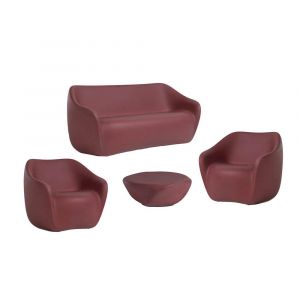 SLIDE set REBORN canap&eacute; + 2 fauteuils + table basse H 30 cm HIBISCUS RED