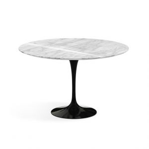 KNOLL table ronde TULIP &Oslash; 120 cm collection Eero Saarinen (Base noire / plateau Statuarietto - marbre et aluminium)