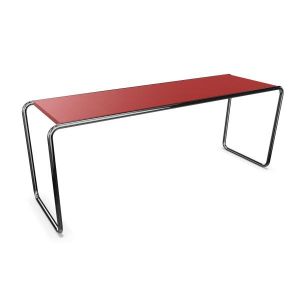 THONET table basse B 10 (Rouge RAL 3013 - Fr&ecirc;ne laqu&eacute; &agrave; pores ouverts et acier chrom&eacute;)