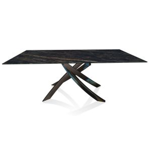 BONTEMPI CASA table avec structure noir poli ARTISTICO 52.45 200x100 cm (Noir Desir brillant - Plateau en SuperMarbre et structure en acier laqué noir poli)