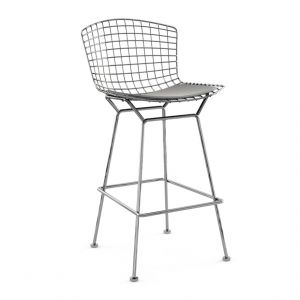 KNOLL tabouret hauteur bar avec coussin BERTOIA (Structure chrom&eacute;e / Coussin Silver - Acier / Tissu Ultrasuede)