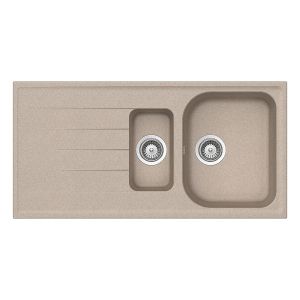 SCHOCK &eacute;vier avec 1 + 1/2 bac et &eacute;gouttoir r&eacute;versible LITHOS D150 (Avoine - Cristalite&reg;)