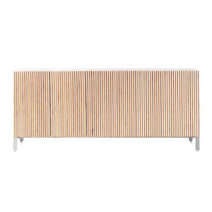 HORM buffet avec 5 portes LEON sur base Minimal Design L 240 cm (H 112 cm - Hêtre blanchi et portes en hêtre blanchi et bois blond)