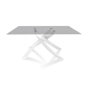 BONTEMPI CASA table avec structure blanche ARTISTICO 20.13 160x90 cm (Transparent fumé - Plateau en verre et structure en acier laqué blanc)